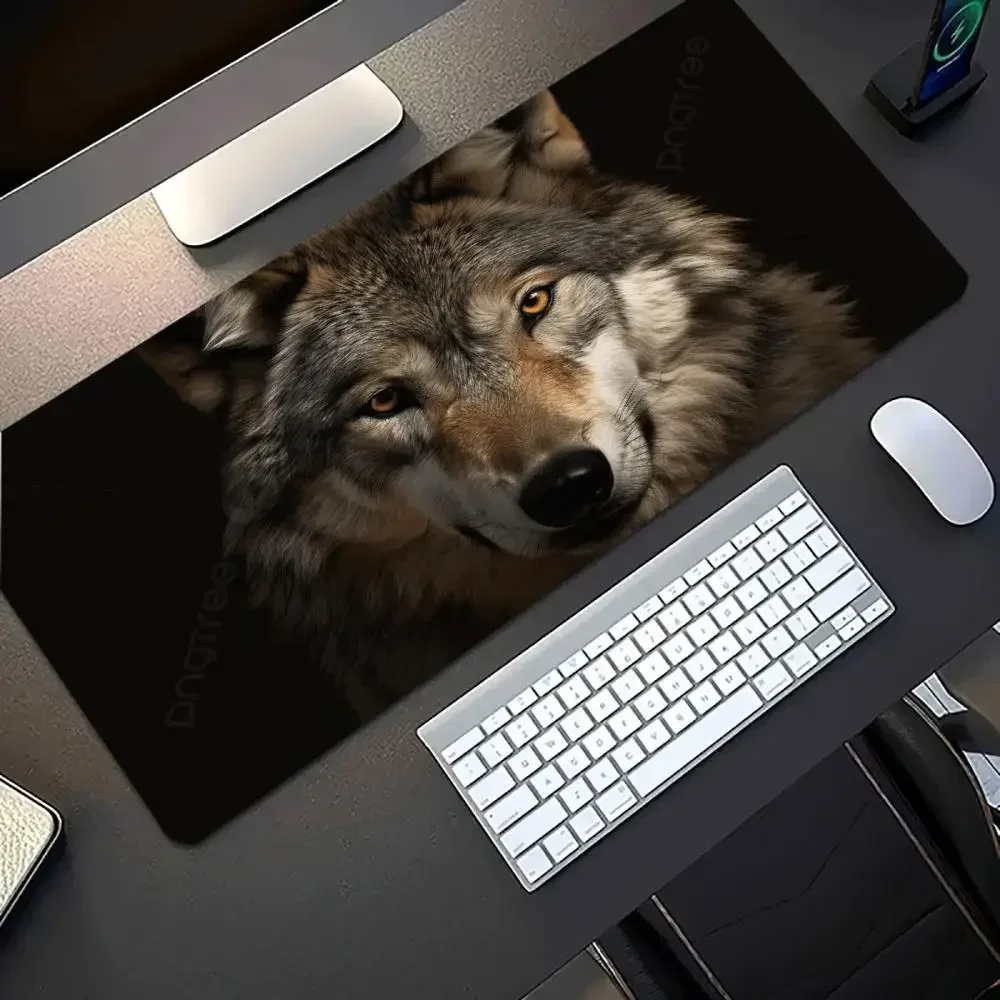 Wild Wolf Animal Extended Desk Mat Non Slip Rubber Stitched Edge Large Mousepad For Laptop Pc Office Desktop Gaming Zone
