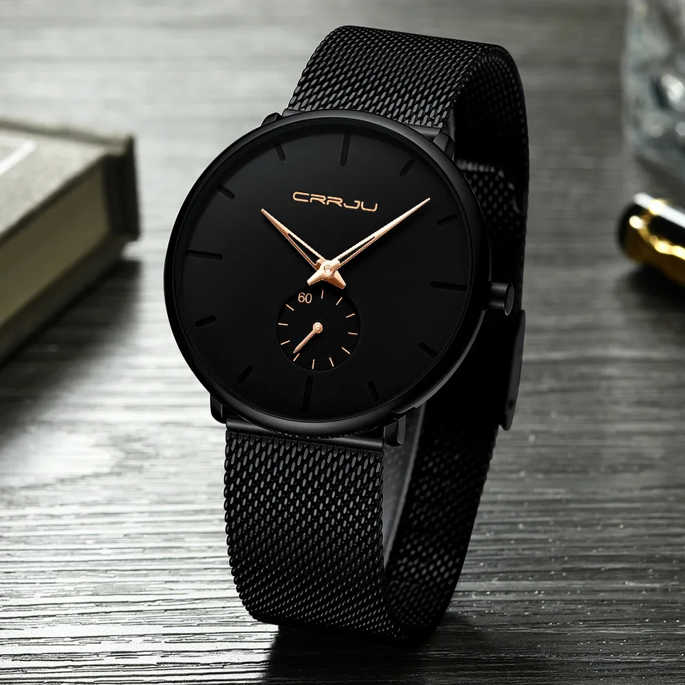 30 Meter Waterproofing Super Thin Men\'s Business Watch Black Leisure Wristwatch Quartz Watch Bracelet Man Watch Men Business