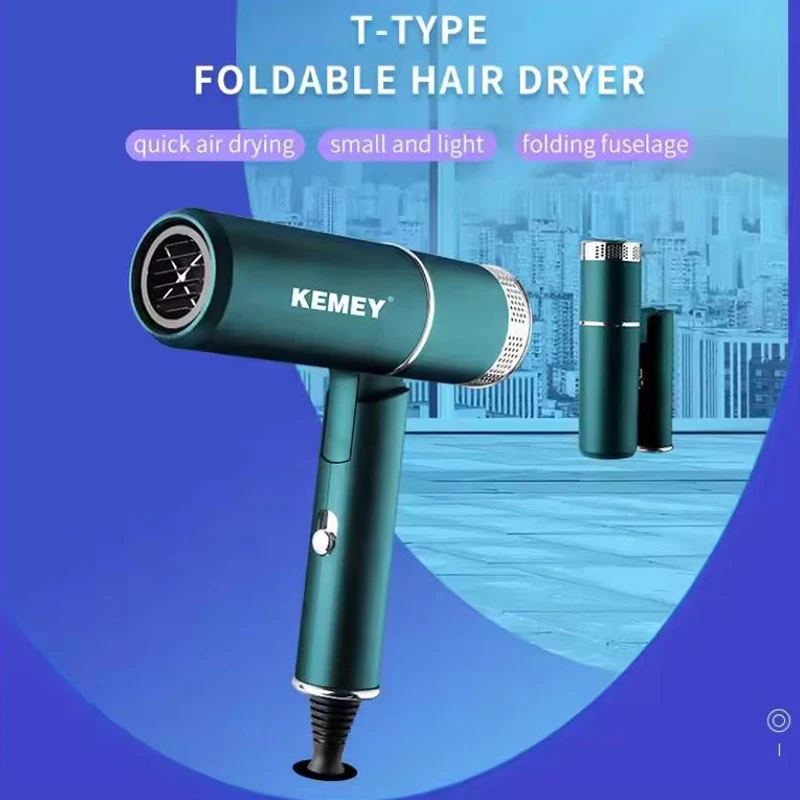 Kemei 9825 secador de pelo con enchufe estándar europeo, salón de viento frío y caliente, secadores de viaje para el hogar 2 en 1, secador de pelo plegable de gran potencia