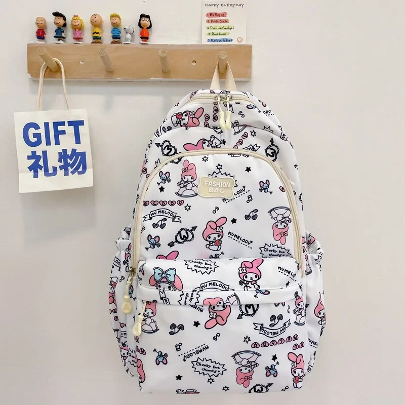 حقيبة ظهر للأطفال من سانريوس، حقيبة ظهر عصرية خفيفة للفتيات على طراز الكلية مطبوعة برسوم كرتونية، سعة كبيرة قابلة للتنفس، شخصية أنيمي