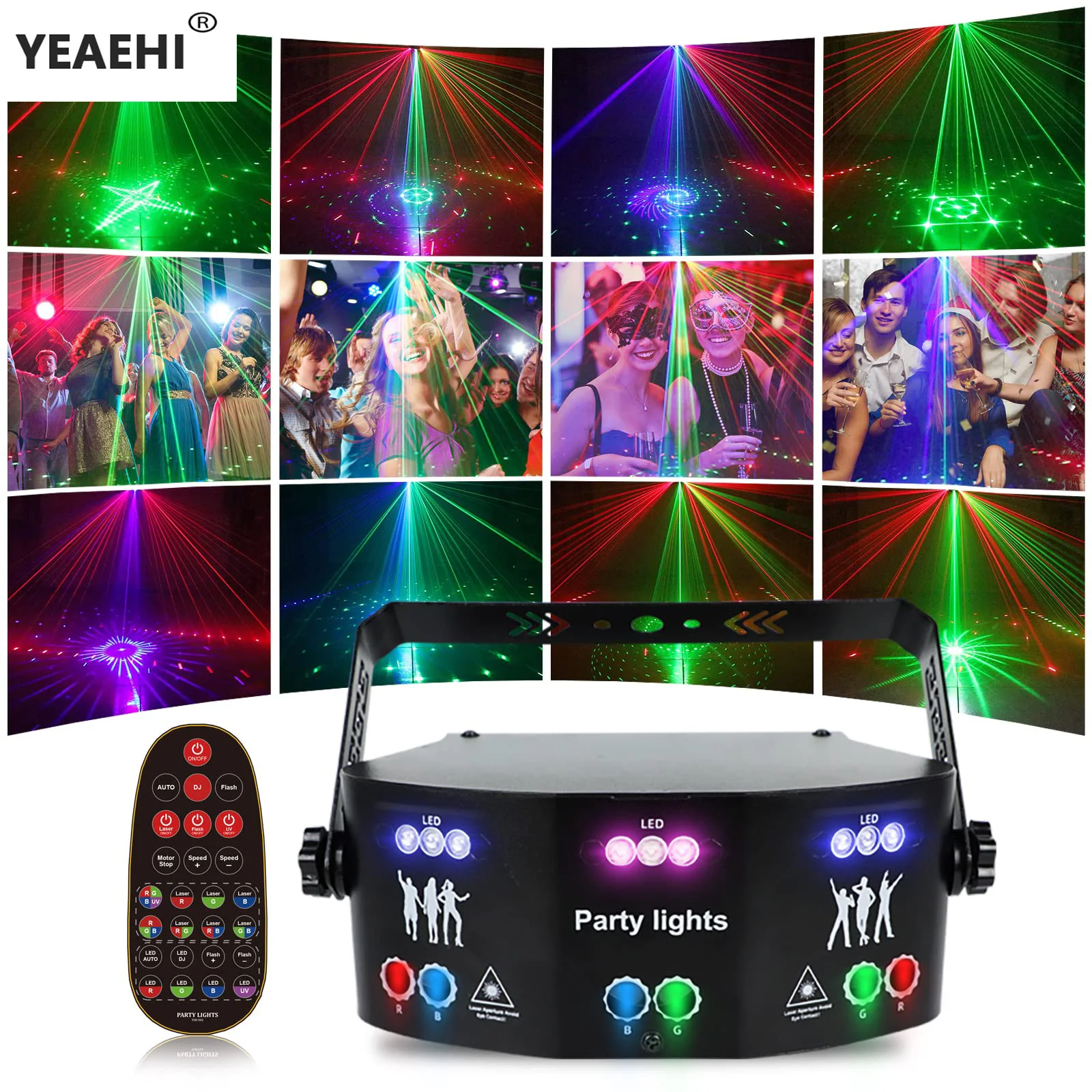 15 Eye RGB Disco Lamp DMX Remote Control Stage Strobe Light ，Dj Led Laser Light For Wedding Xmas Bar Party Projetor Home Decor