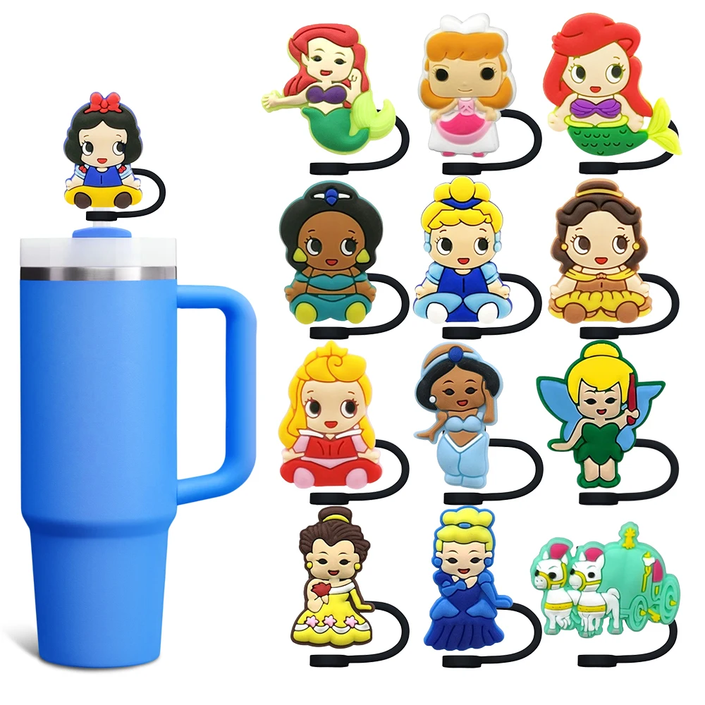 Princess Series Straw Cover Cap Cartoon 8-10MM Silicone Eco-friendly Straw Plug Splash Proof Drinking Cup Charms Home Party Gift