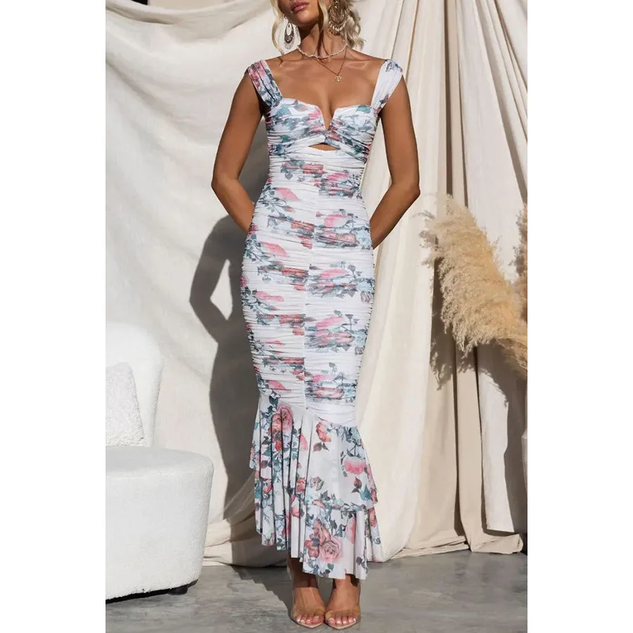 فستان ربيع وصيف 2023 جديد مطبوع بحزام غير رسمي INS لقضاء العطلات بسحاب نحيف #1