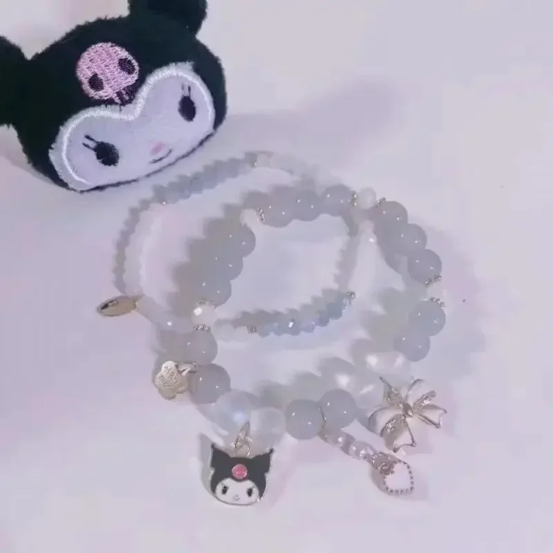 Miniso Sanrio Kuromi My Melody, pulsera de cristal con cuentas de Pompón, Cinnamoroll, bonito, dulce regalo para novia, juguetes para niñas, 2024