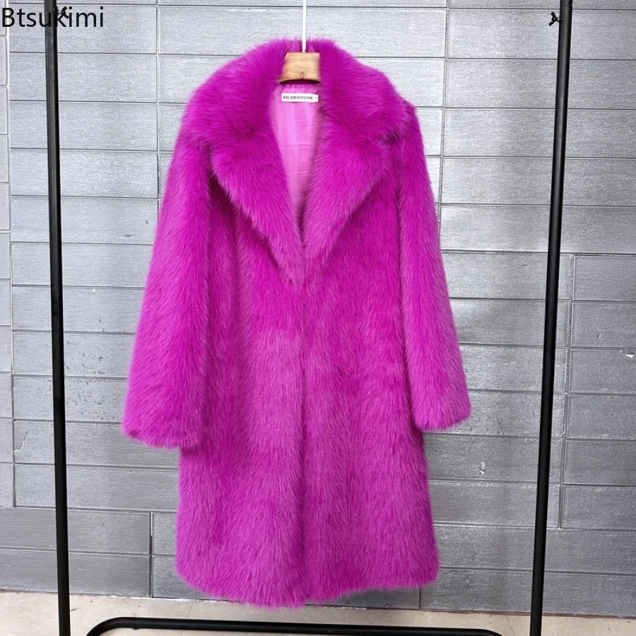 2026 Winter High Quality Faux Fur Luxury Long Coats Women's Fashion Suit Collar Overcoat Thicked Warm Female Solid Plush Jackets
