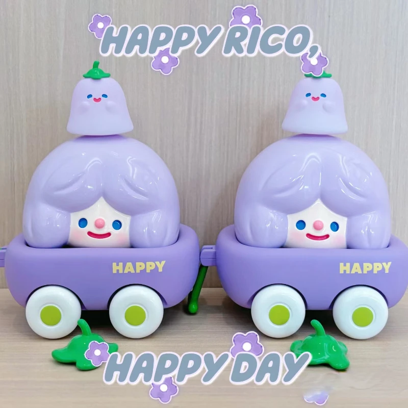 Purple Eggplant Rico Figure Doll with Happy Cart Toy Taro Purple Cute Doll Designer Doll Art Toy Collection Home Decor