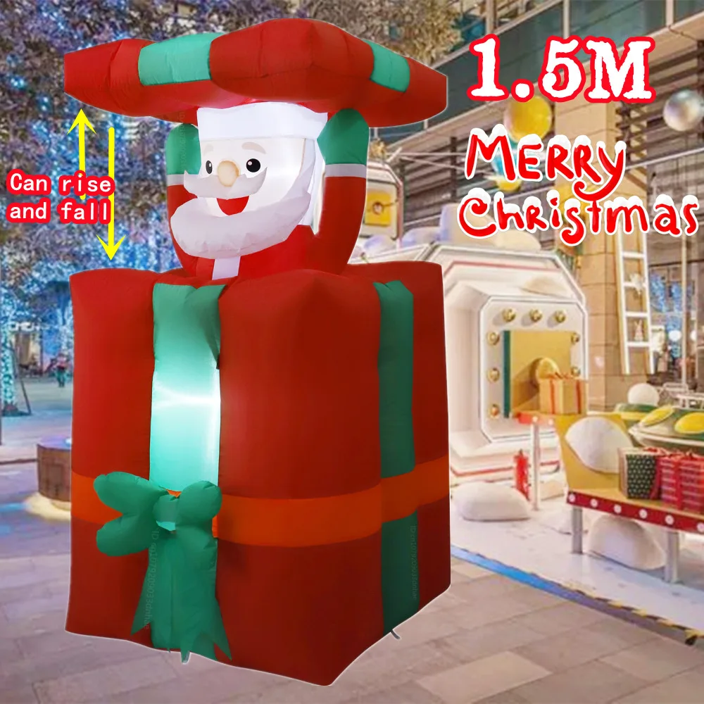 1.5M/5FTInflatable Santa Claus Automatic Up and Down Model With LED Lights Christmas Courtyard Holiday Decoration Gift Props