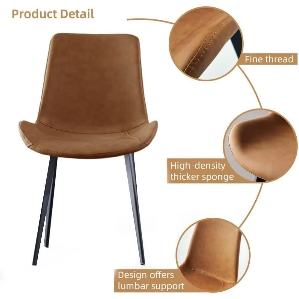 كراسي تناول الطعام الحديثة مقعد وسادة من الجلد الصناعي وأرجل معدنية قوية (4 كراسي بنية) #5