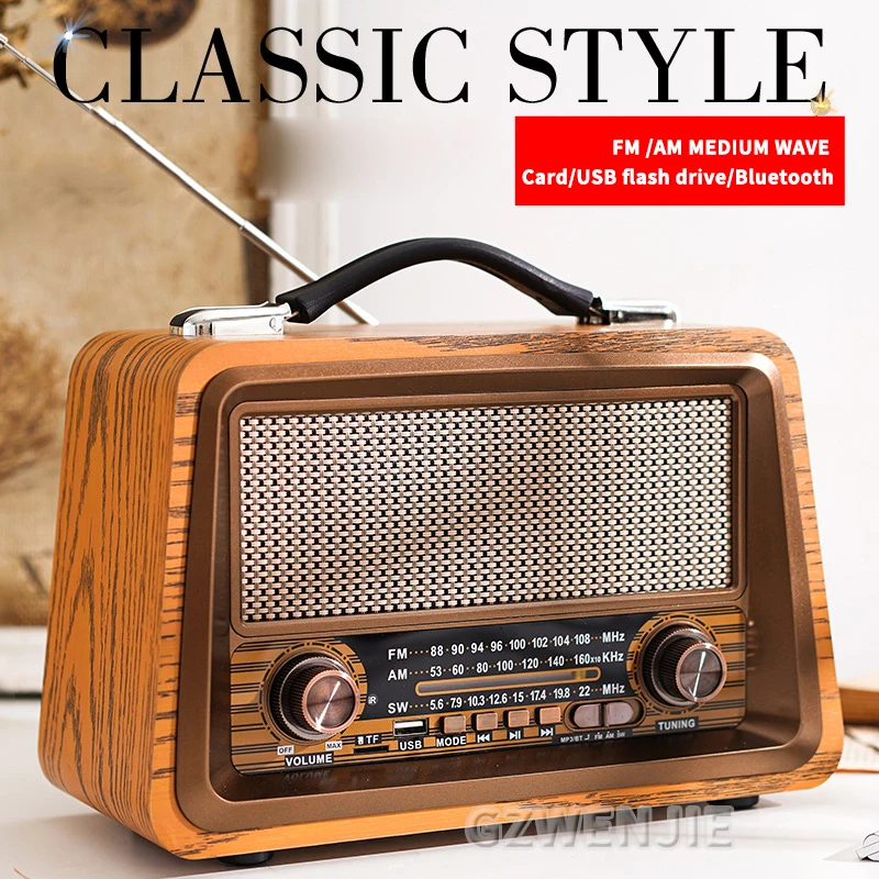 High Quality Wooden Retro Portable Radio Music Player AM/FM/SW Multi-function Bluetooth Speaker Subwoofer Card Audio Caixadesom