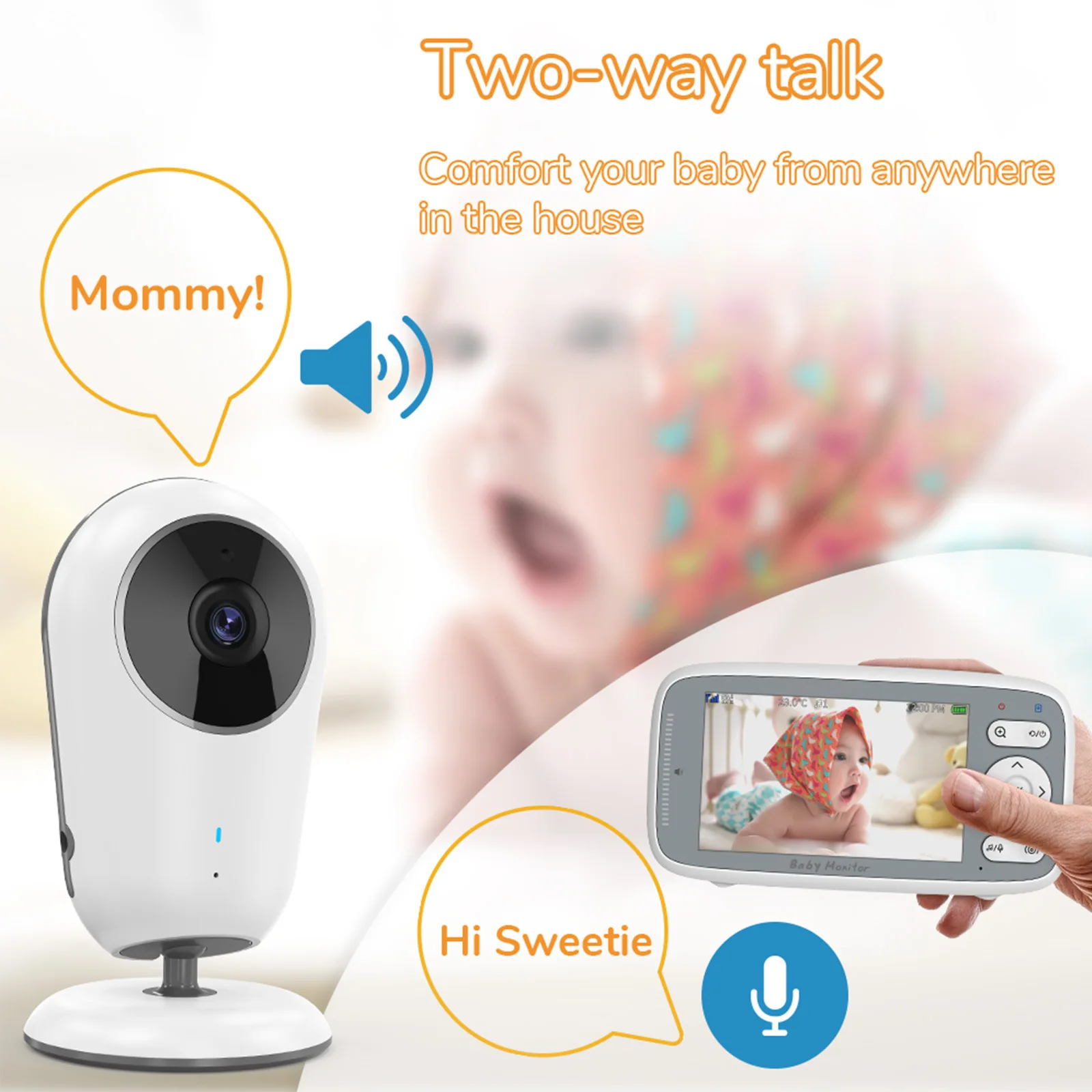 4.0 Inch Video Baby Monitor Camera 720P HD 3X Digital Zoom Two Way Audio Security Cam Auto Night Vision Lullaby Babysitter VB615