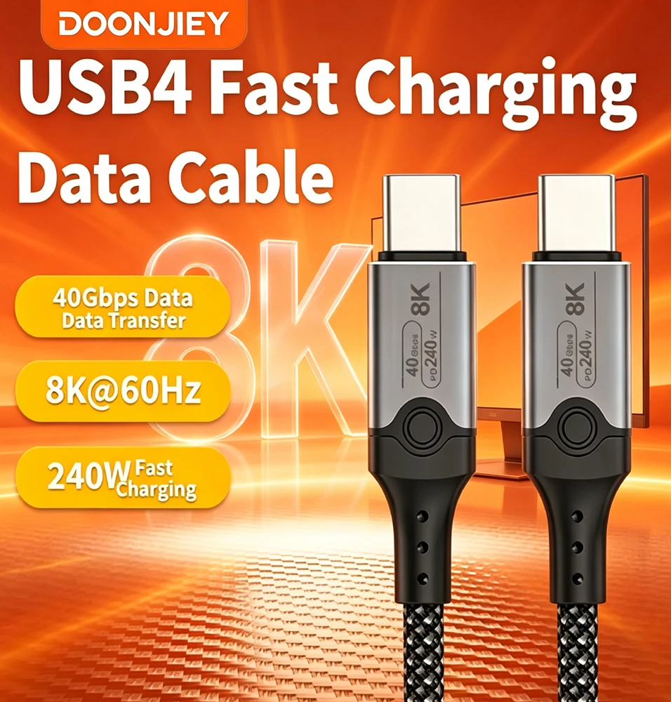 DOONJIEY Full Function USB C Cable USB4 40Gbps PD3.1 240W Fast Charging Cable 8K60Hz for Monitor Laptop MacBook iPhone17 Samsung