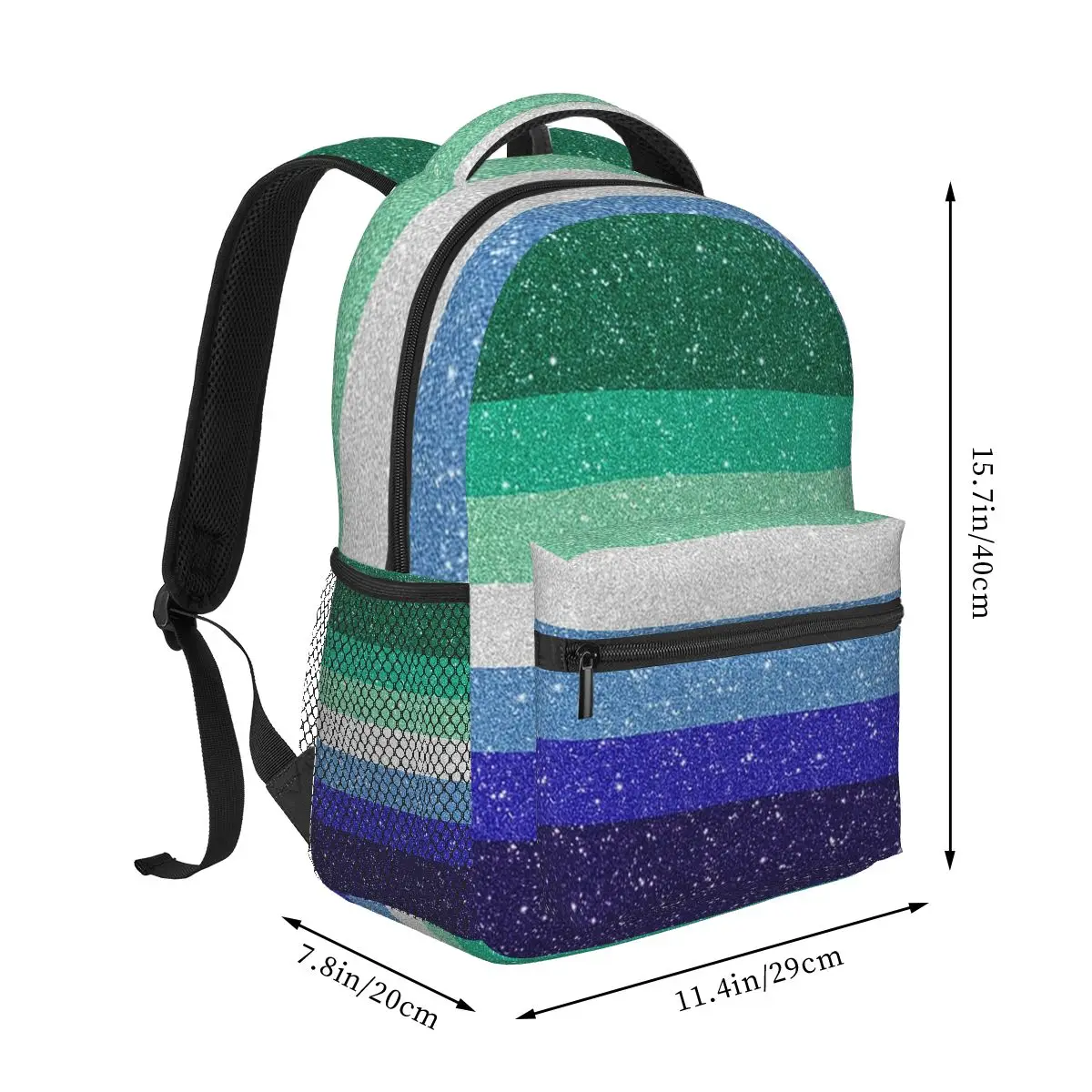Faux Glitter Rainbow Pride Flag LGBT Gay Lesbian Student Backpack Hiking Travel for Boys Girls Fashion Bookbag Shoulder Bags
