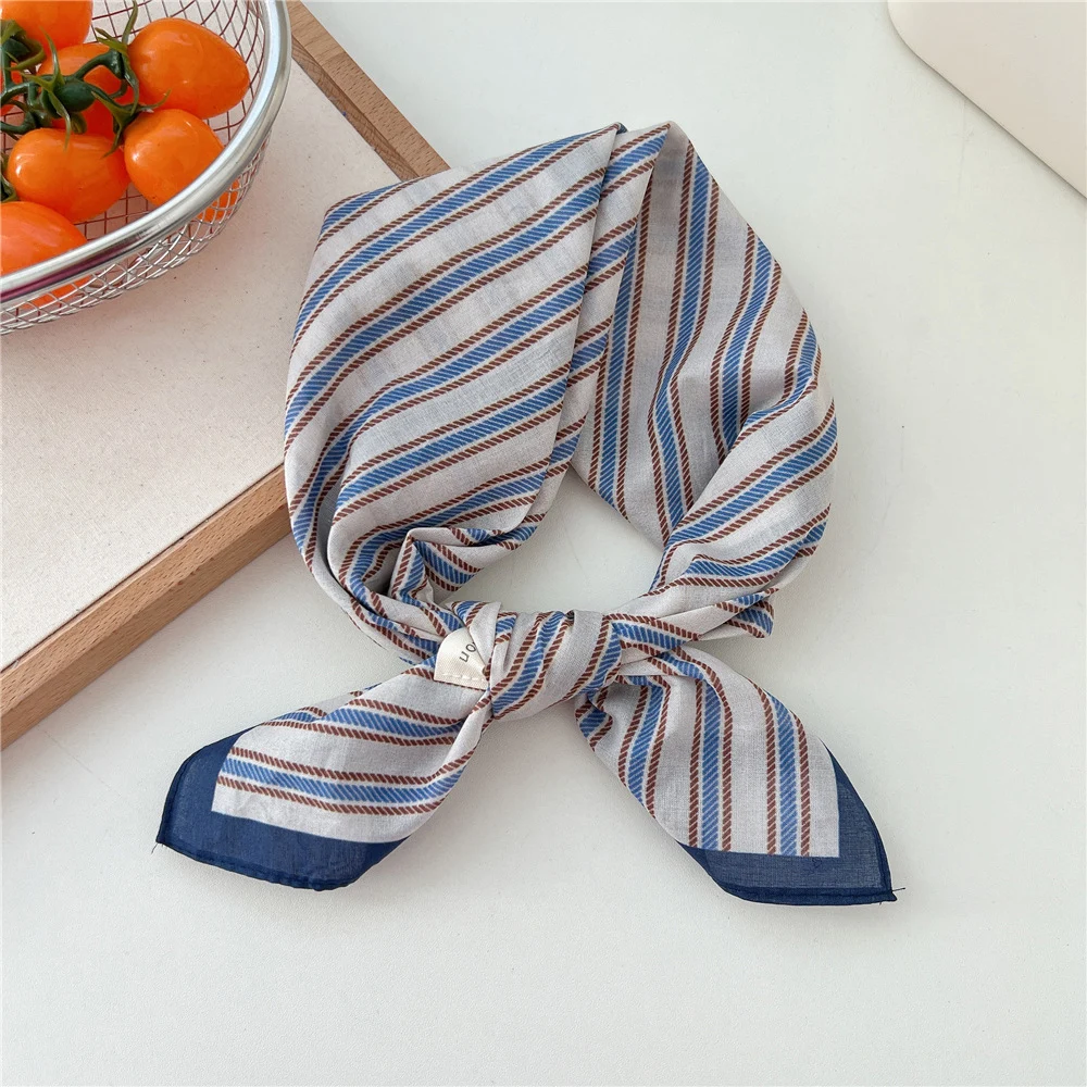 

Квадратный шарф из хлопка и льна 55 см, роскошный полосатый дизайн, шейный шарф, галстук для волос, банданы, офисный женский шейный платок, женский платок