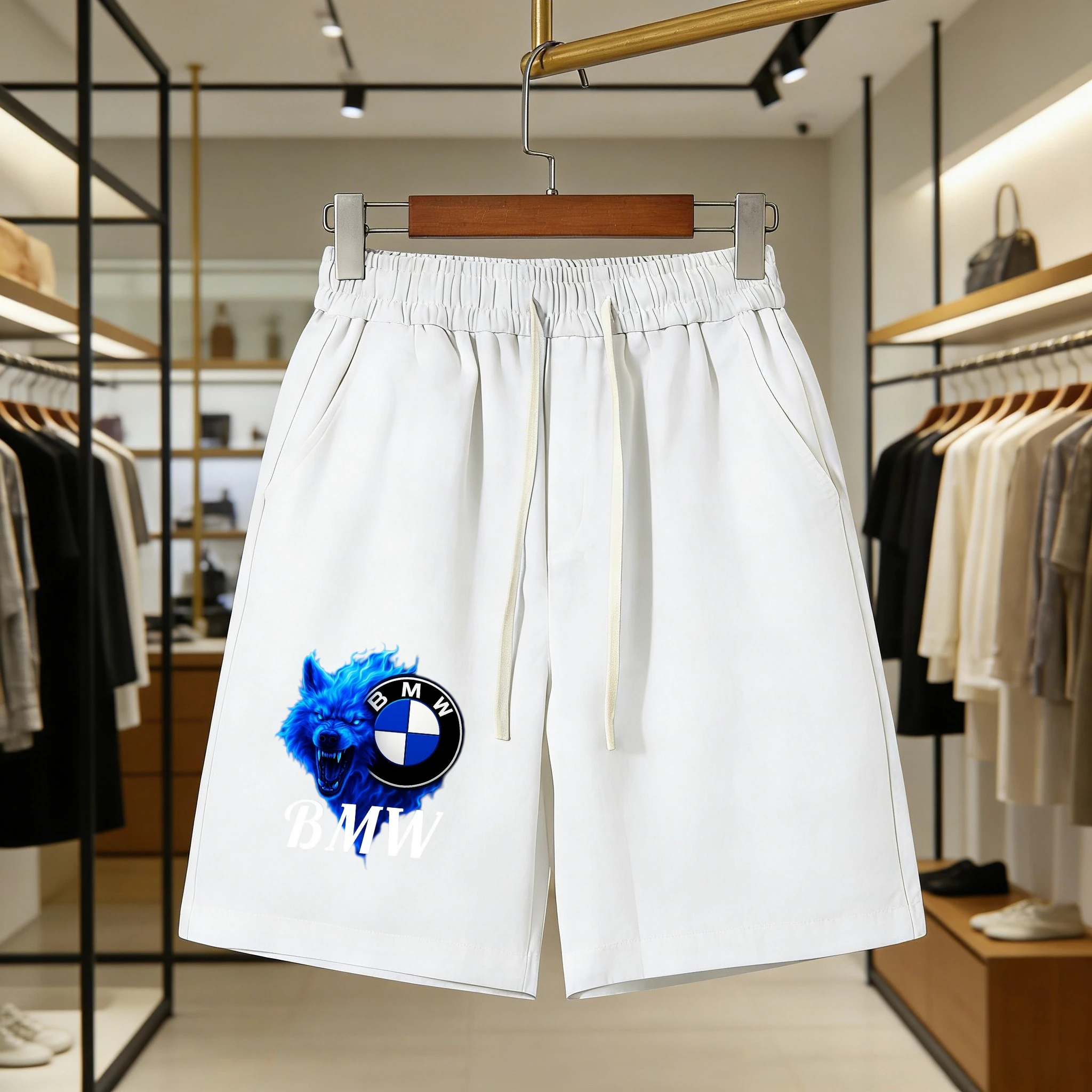 

Мужские шорты BMW, летние повседневные шорты для улицы, спортивные штаны для фитнеса, эластичные шорты с эластичной резинкой на талии, свободный крой, удобные повседневные штаны