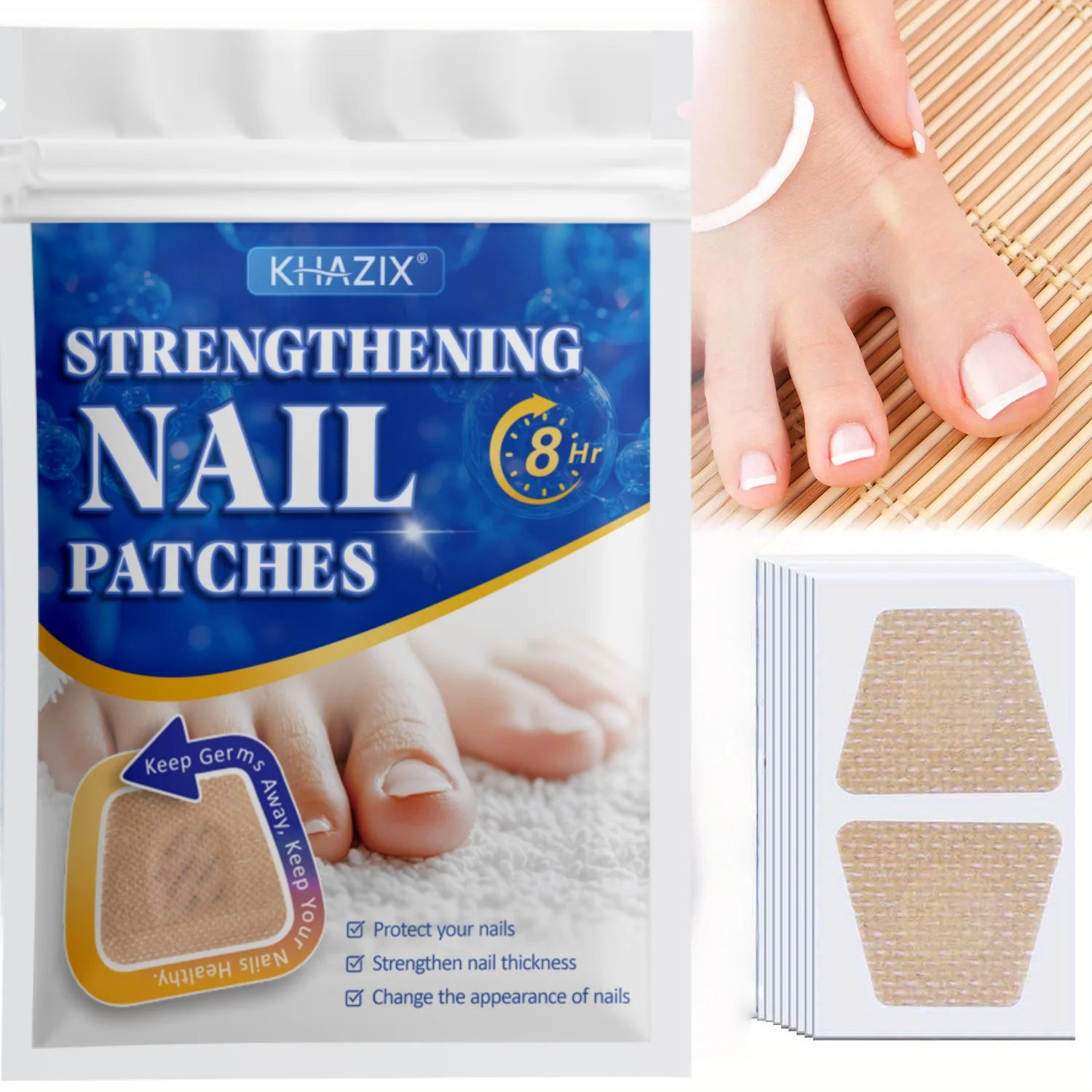 32Pcs self-adhesive nail stickers, suitable for weak, yellow, broken or thick nails - with tea tree oil, suitable for toenails a
