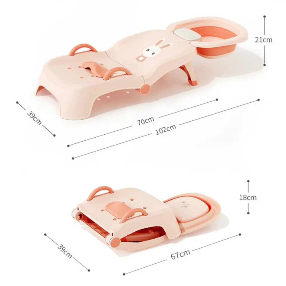 Adjustable Children's Shampoo Chair with Shampoo Basin Foldable Baby Hair Pool Bed Rabbit Pattern Comfort Bath Seat Bathtub view 2
