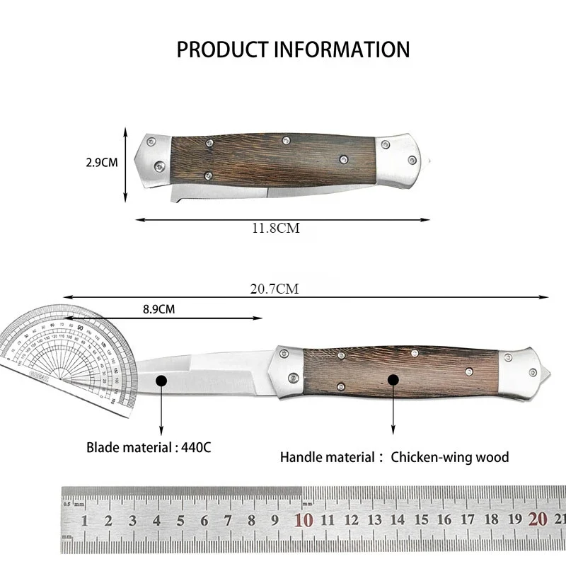 Multitool Folding Pocket Knife Wood Handle Survival Outdoor Camping Fishing Hunting Durable High Hardness Utility EDC Hand Knife