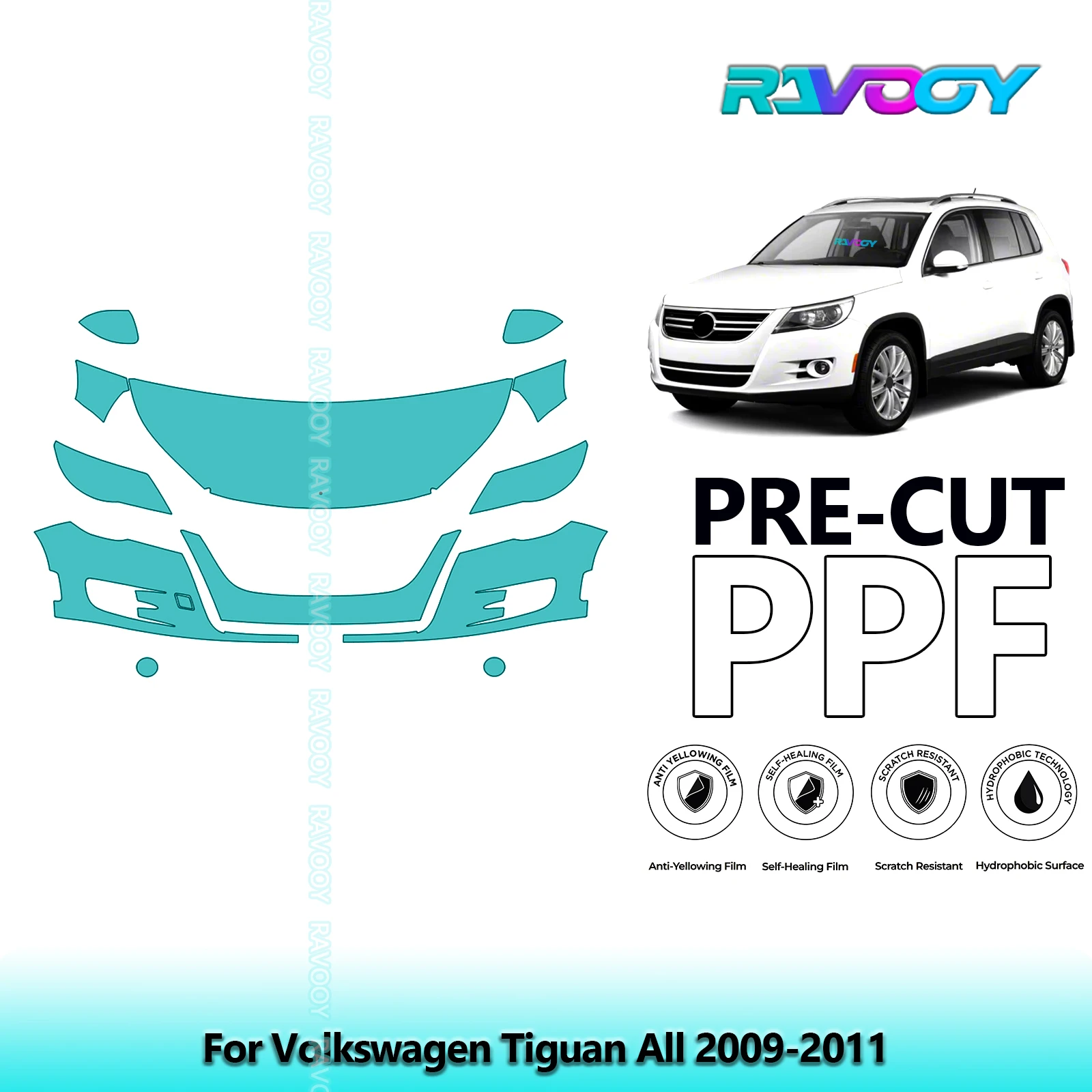 

Car Front Kit Clear Bra Precut PPF Paint Protection Film For Volkswagen Tiguan All 2009-2011