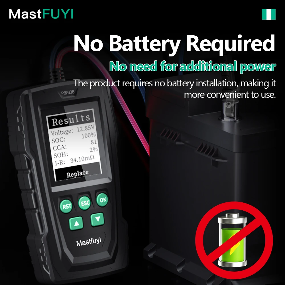 MASTFUYI Digital 12V/24V, 100-1700 CCA Car Battery Tester for AGM/EFB/GEL Lead-Acid Batteries, Diagnostic Tool for Cars/Trucks