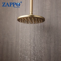 ZAPPO Bathroom Rainfall Shower Head with Ceiling Mount Arm Solid Brass Round Shower Head Shower Arm High Pressure Style