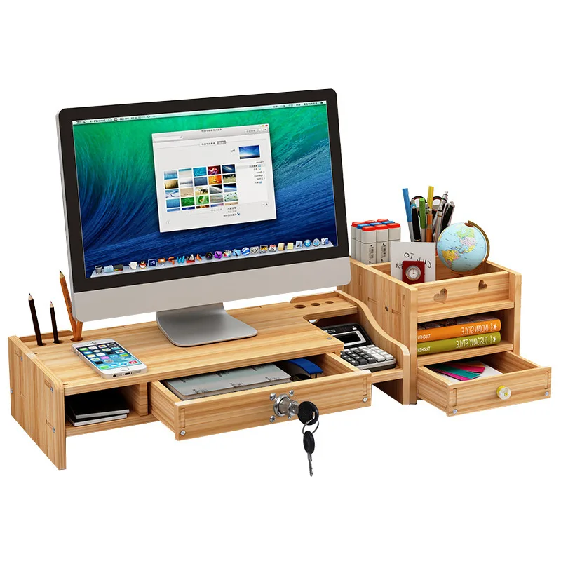 Computer Monitor Increase Rack Bracket File Rack Wooden Office Desk Storage Finishing Rack Shelf Storage Box Office Accessories