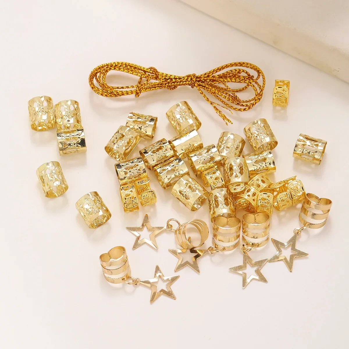 36 قطعة/الوحدة الذهب والفضة الخرز قابل للتعديل ضفائر الشعر الخرز خواتم الكفة كليب أنابيب للنساء الرجال مهرجان الموسيقى كول تصفيف الشعر