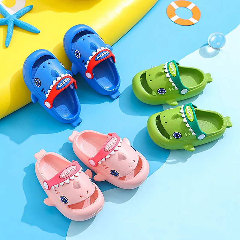 Cute Baby Shark Clogs For Children Closed Toe Slip On Sandals Anti-slip Garden Shoes Boys Girls Outdoor Casual Beach Slippers