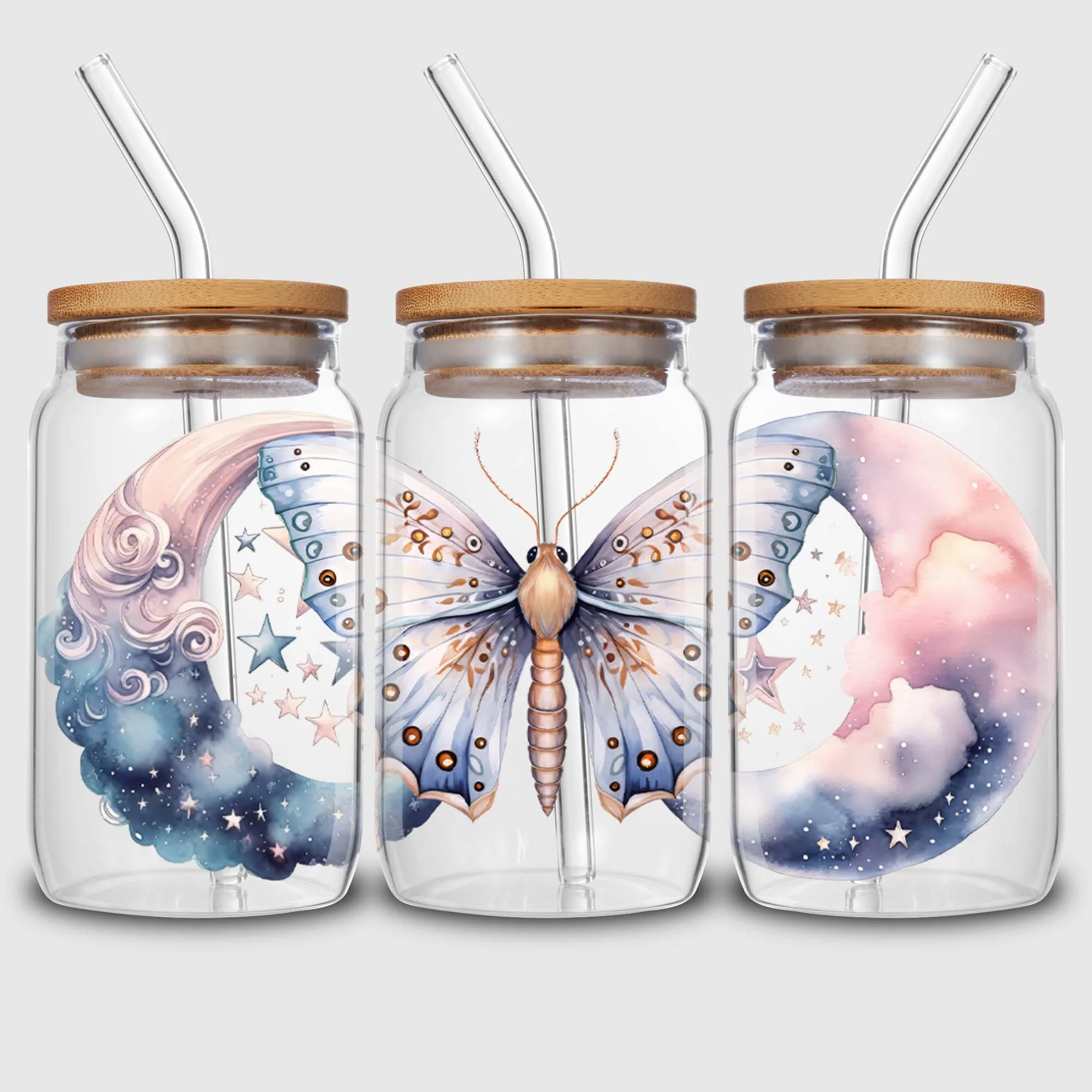 5 Sheets Beautiful butterfly UV DTF Cup Stickers,Glass Sport Transfer Stickers, Waterproof Wipe Transfers for 16 oz Glass, Mugs,