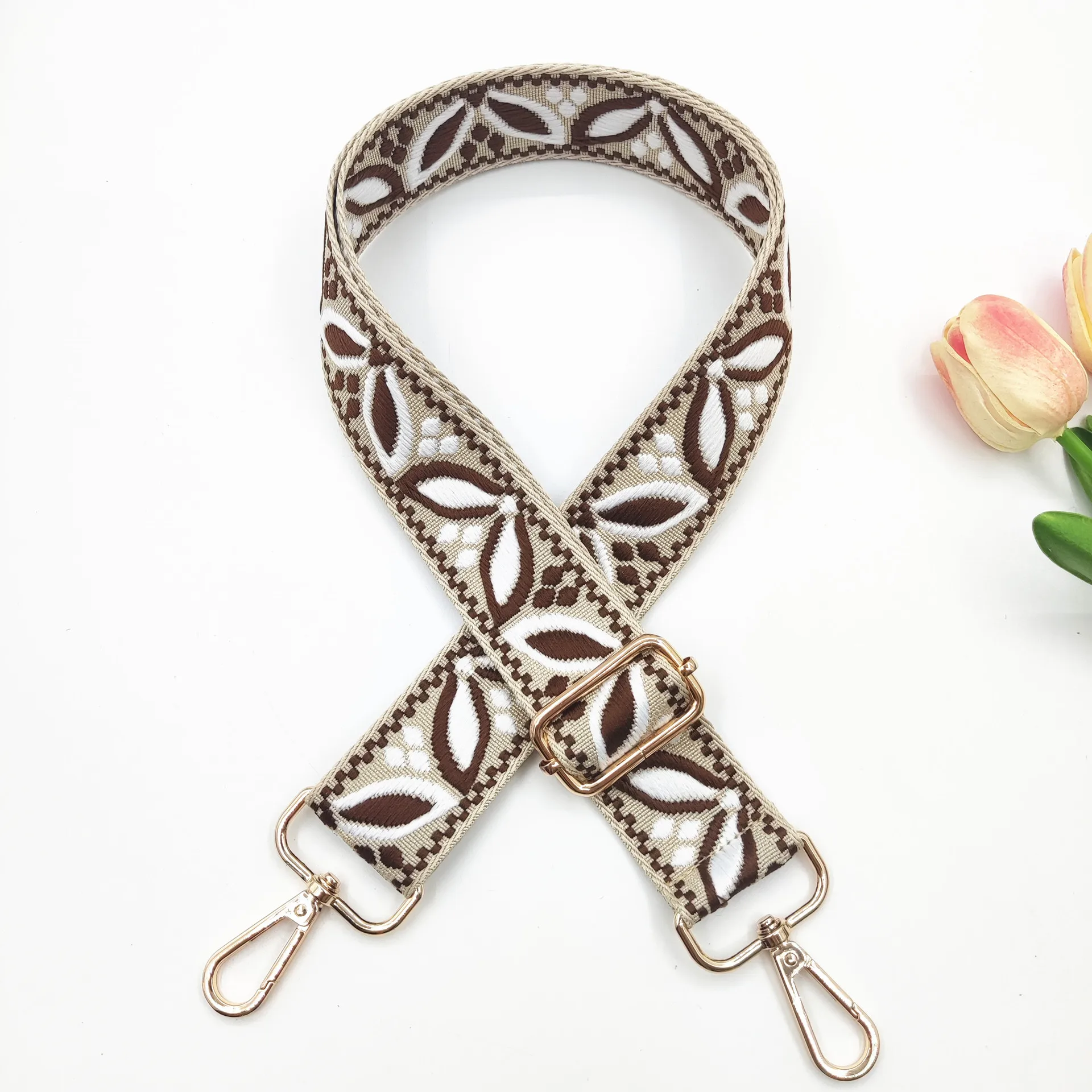 1 Piece 1.50inch Wide Adjustable Handbag Purse Strap Replacement Crossbody Shoulder Strap Magnolia Pattern Jacquarded Strap