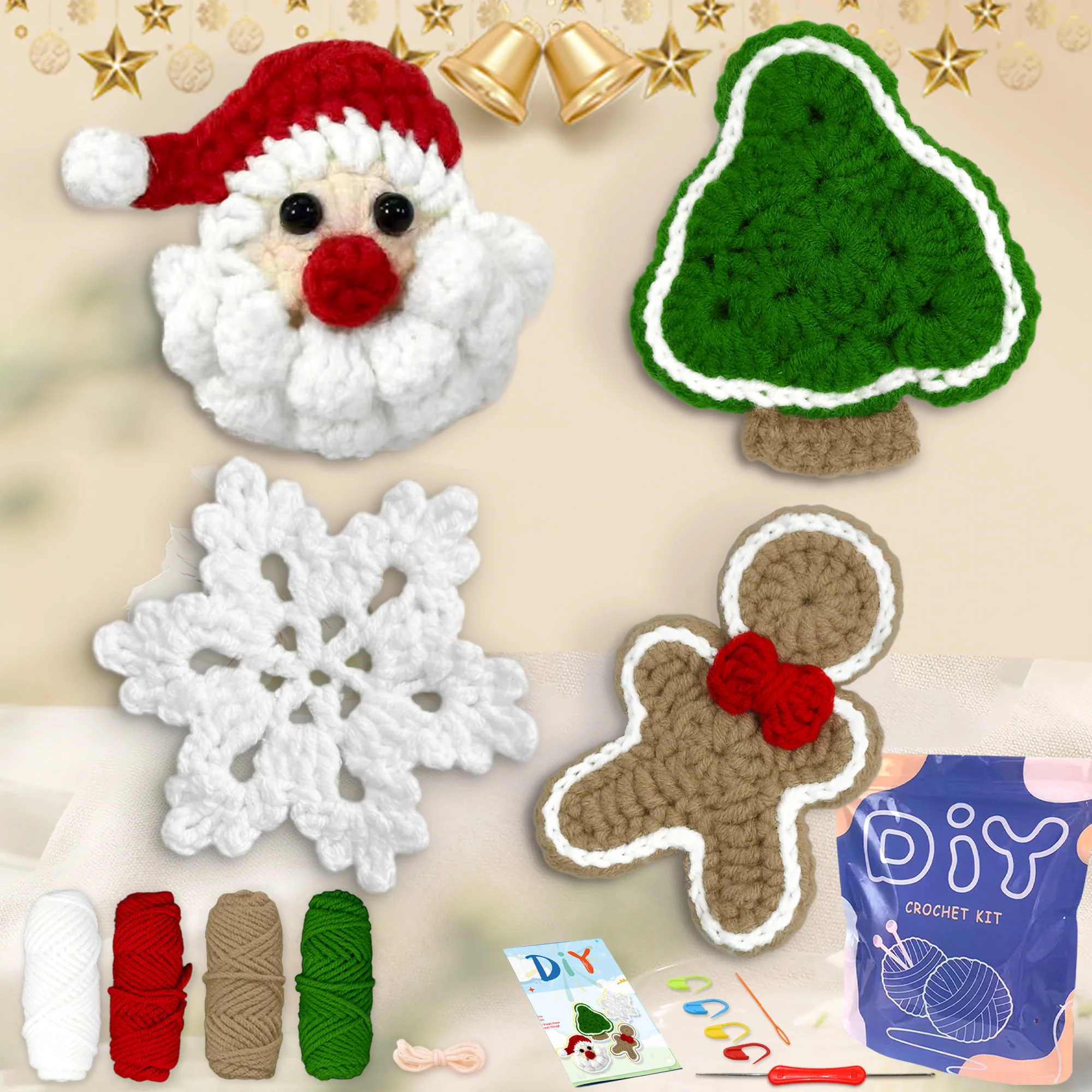 Kit de ganchillo para principiantes, hilo de hombre de jengibre para ganchillo, juego de ganchos Amigurumi DIY con manual de instrucciones y enseñanza de vídeo