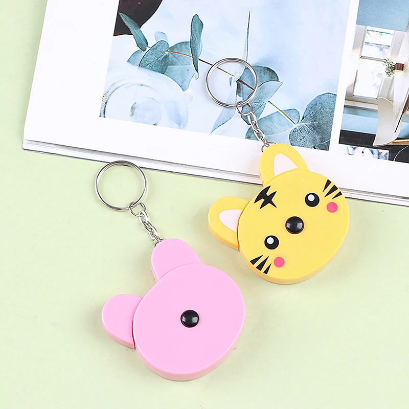 Cartoon Tape Measure 0-150cm 0-60 Inch Mini Portable Cute Animal Shape Key Ring Automatic Tape Measure Panda Frog Piggy Tiger