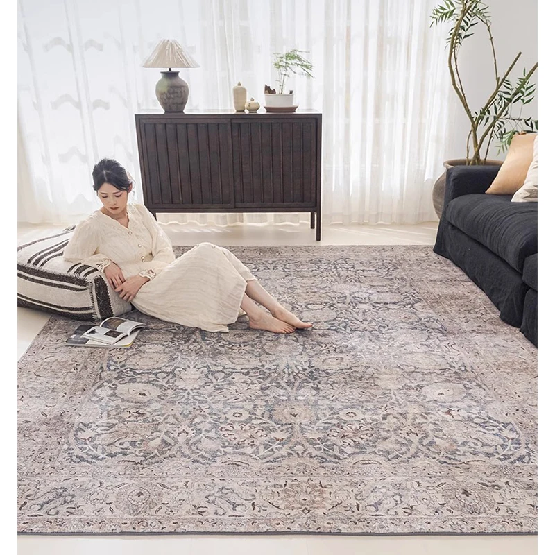 

Retro Dark Color Living Room Carpet Soft Fluffy Thick Sofa Large Floor Rug Dirt-resistant No Glue Anti-skid Cloakroom Study Mat