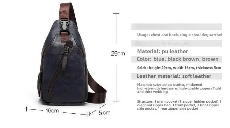 2025 New Men's Chest Bag Korean Edition PU Leather Fashion Trend Single Shoulder Bag Men's Diagonal Shoulder Bag