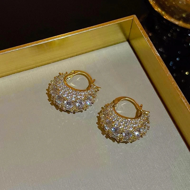

New Fashion Unique Zircon Crystal Hoop Gold Color Earrings for Women Trend Exquisite Ladies Wedding Party Premium Gift Jewelry