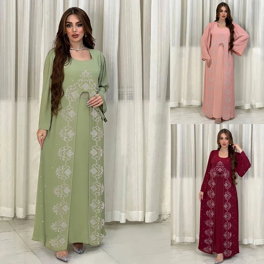 

Eid Morocco Party Dress Women Muslim Ramadan Abaya Dubai Abayas Diamond Chiffon Kaftan Elegant Robe Vestidos Turkey Gown 2024