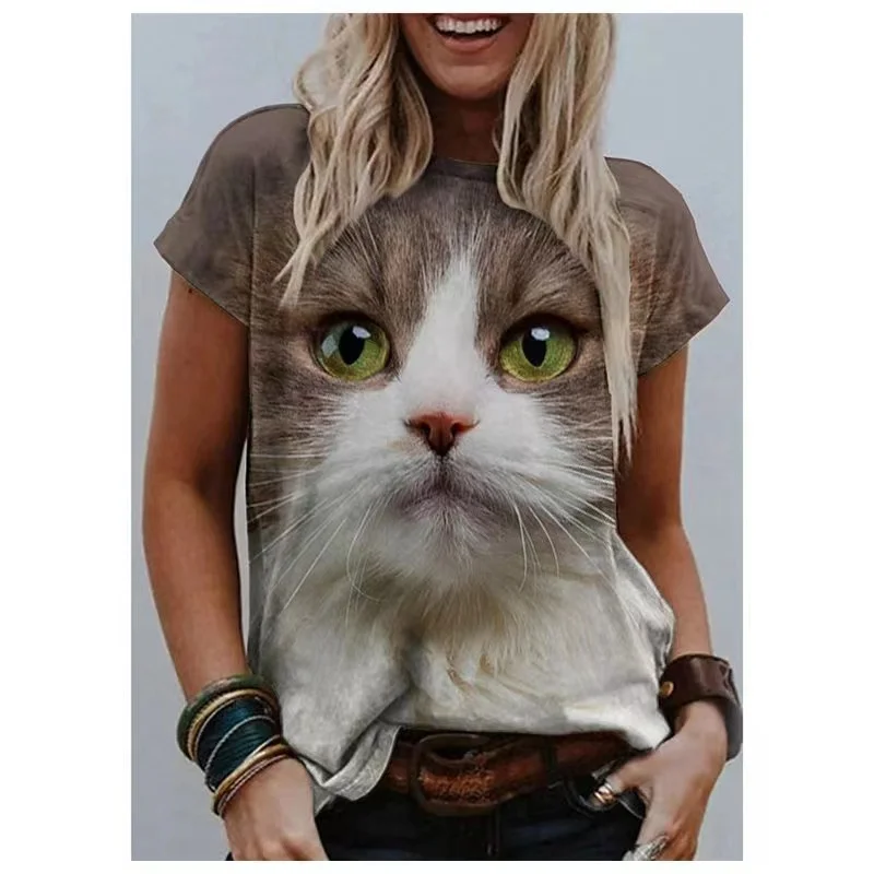 Animal Cute Cat 3D Print T-Shirts Women\'s Casual Fashion Streetwear Oversized Short Sleeve T Shirt Girl Tops Tees Woman Clothing