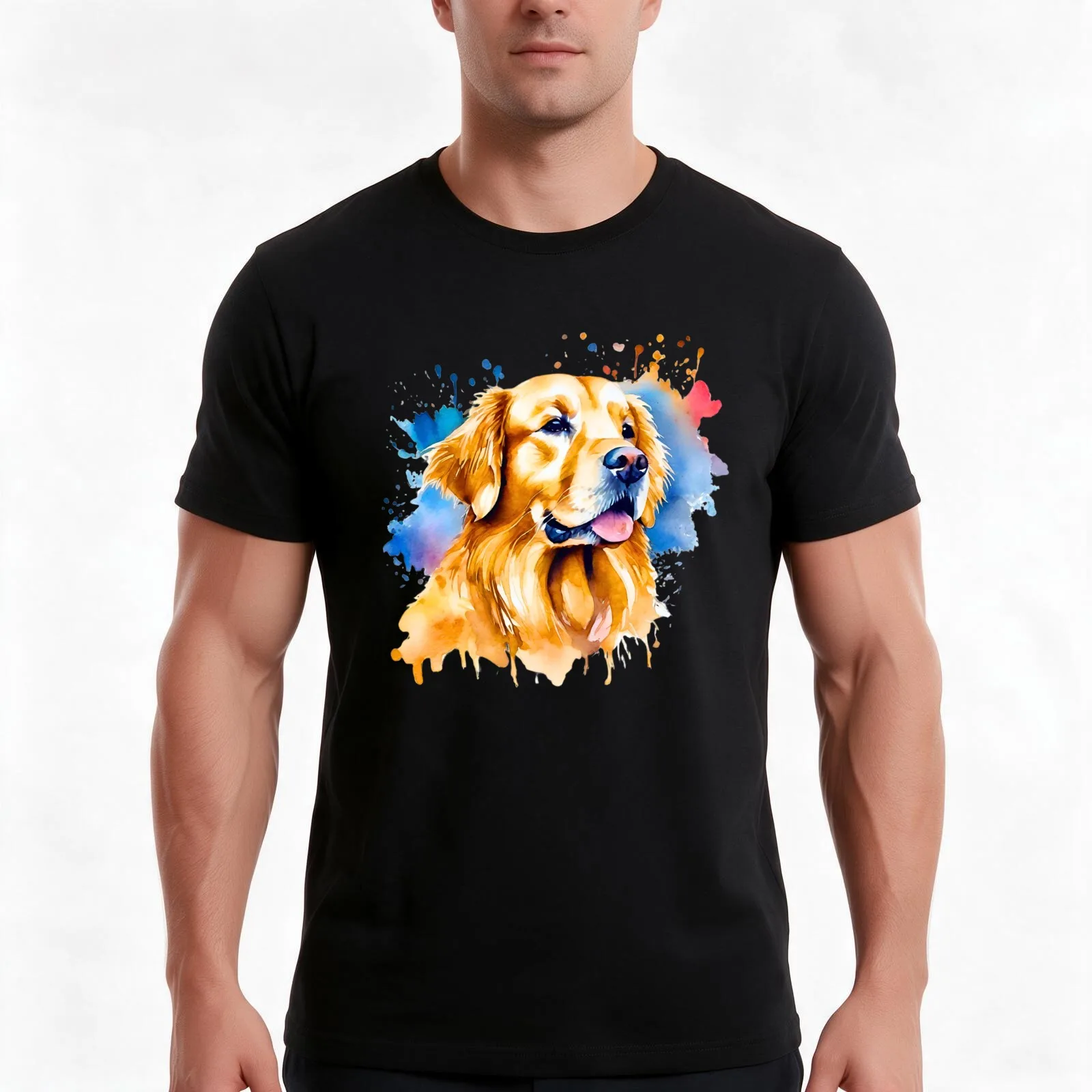 Golden Retriever Watercolor T-Shirt, Summer Casual Cotton Tee, Oversized Streetwear Tops, Vintage Graphic Print, 100% Cotton