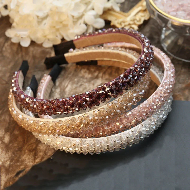 Fashion Korean Headband for Women Press Hair Hairband Lady 4 Rows Shiny Rhinestone Color Hair Hoop Elegant Hair Accessories