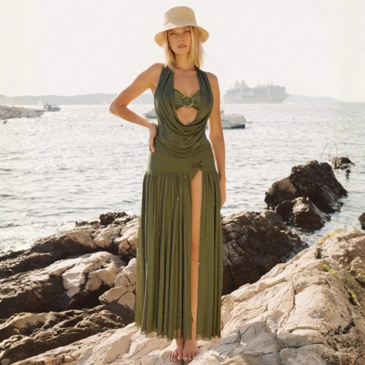 Retro Bikini Printed Fashion 4 Piece Swimsuit And Cover Up With Skirt Tight Women's Bandage Summer Beach Luxury Elegant