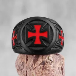 Red Cross Black Stainless Steel Mens Rings Religion Punk Hip Hop for Male Boyfriend Biker Jewelry Creativity Gift Wholesale