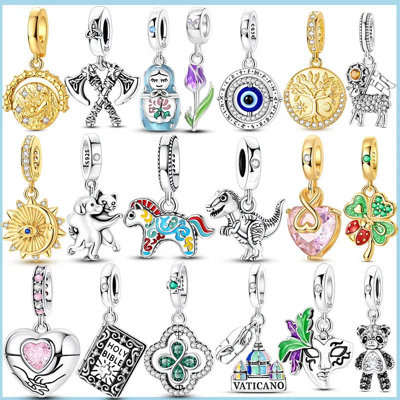 100% 925 Sterling Silver Tyrannosaurus Rex Mushroom Hut Pendant Beads Fit Original Bracelets Necklace Women Jewelry Girlfriend G