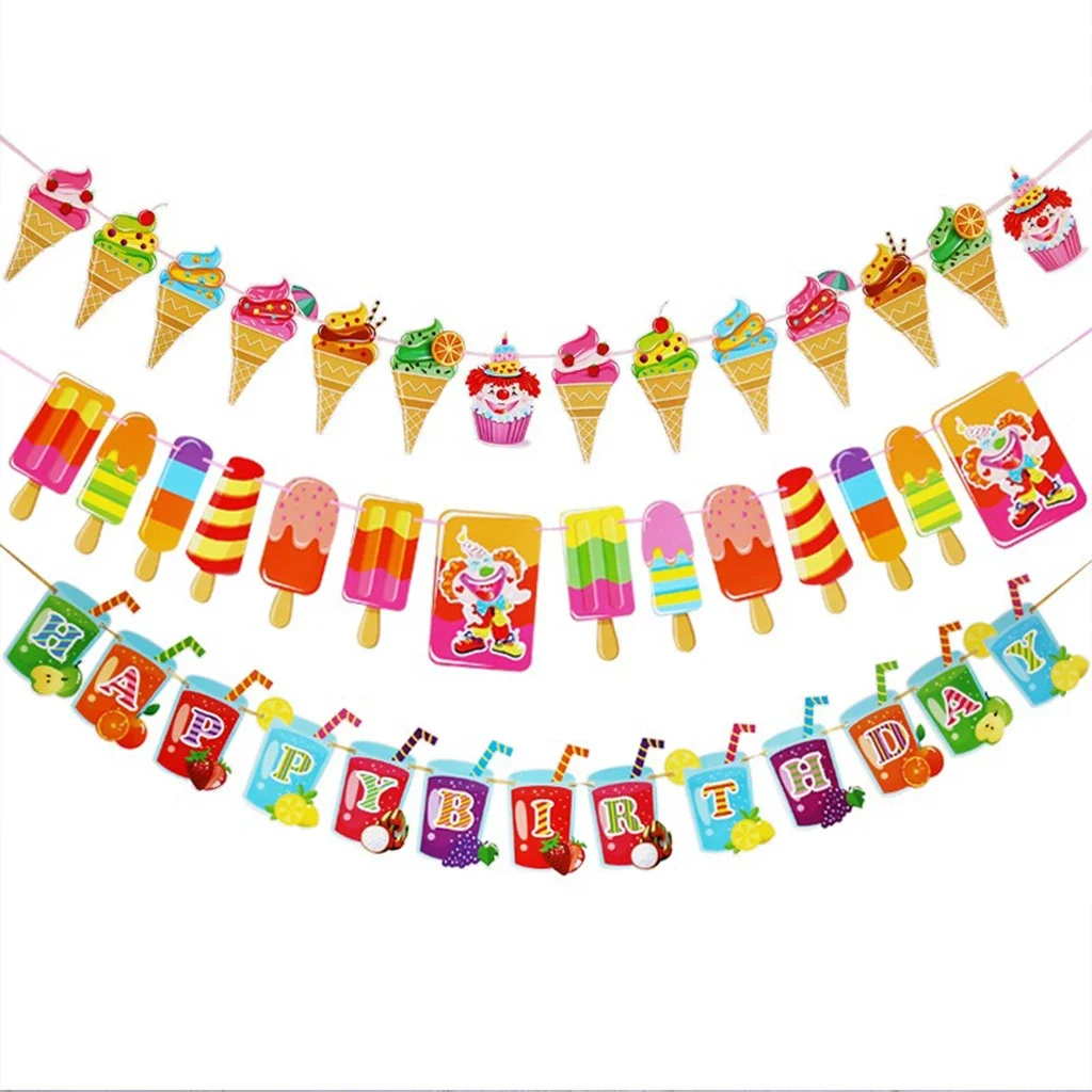 

Summer Party Decor Dessert Ice Cream Banner Happy Birthday Party Banner Summer Beach Birthday Party Decor Kids Favor