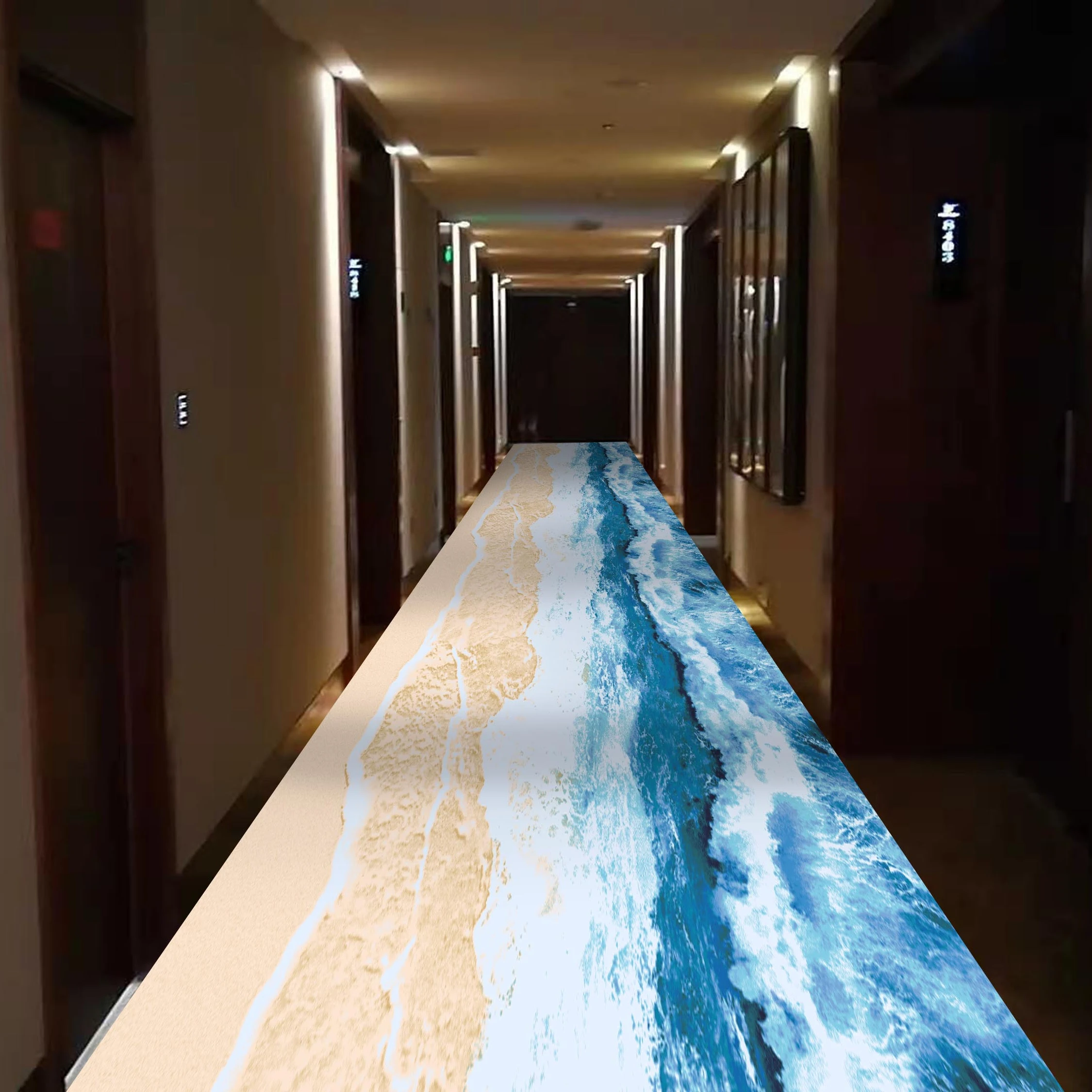 Best selling modern 3D printed carpet Corridor carpet 3d hotel walkway carpet seawave