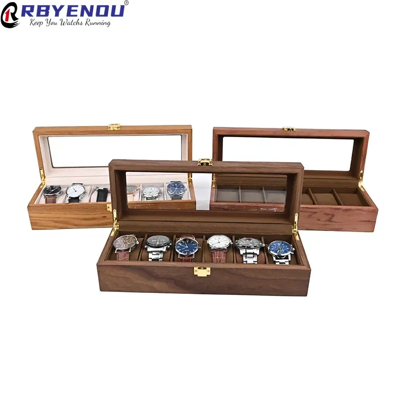 

OEM European Watch Case Classic Retro Gold Lock Buckle Made Of wood Covered Leather Customization Logo Watch Box Organizer