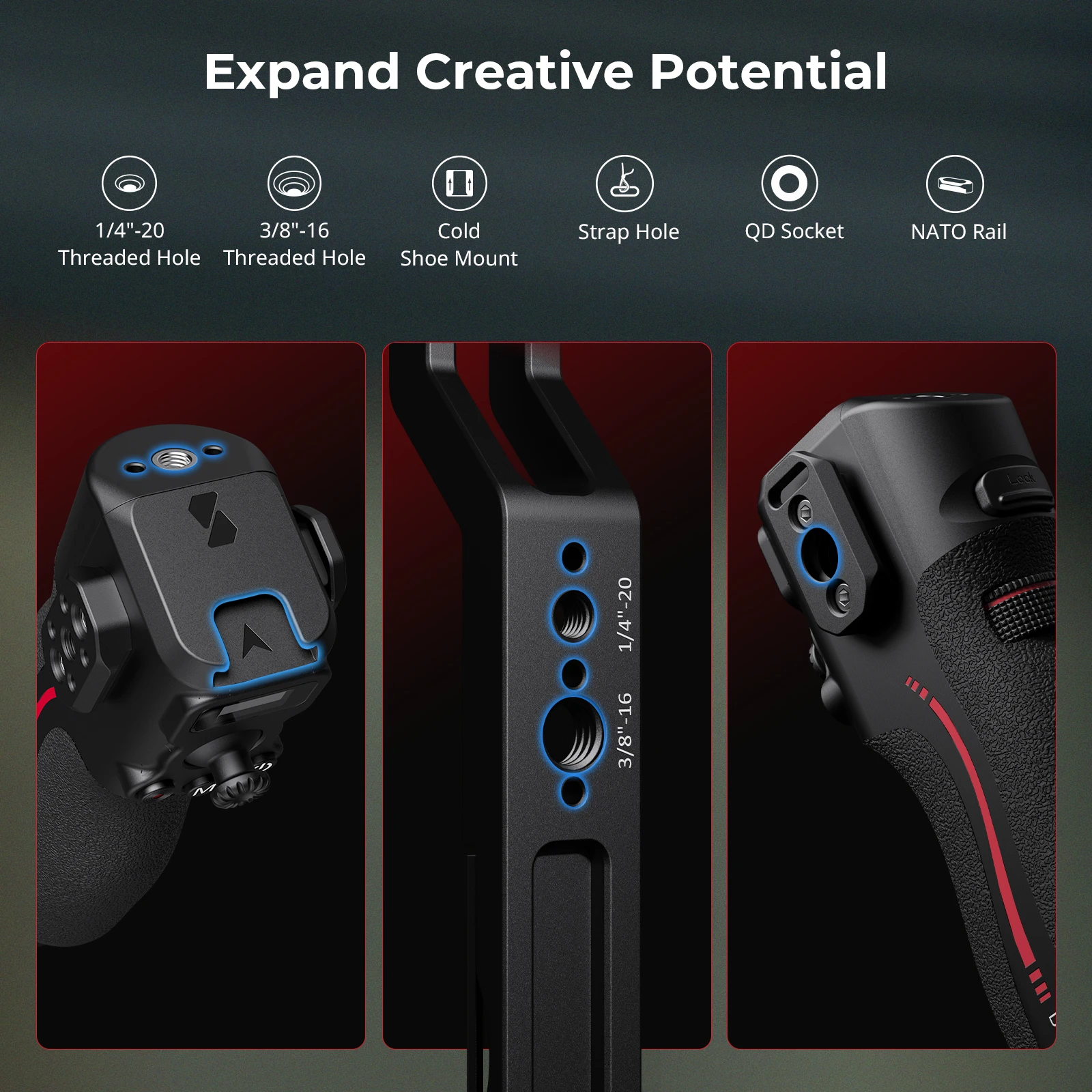 SmallRig Handle with Follow Focus for DJI RS2 / RS3 Pro / RS4 / RS4 Pro Stabilizer Support Focus Control/Shutter/Recording 4329