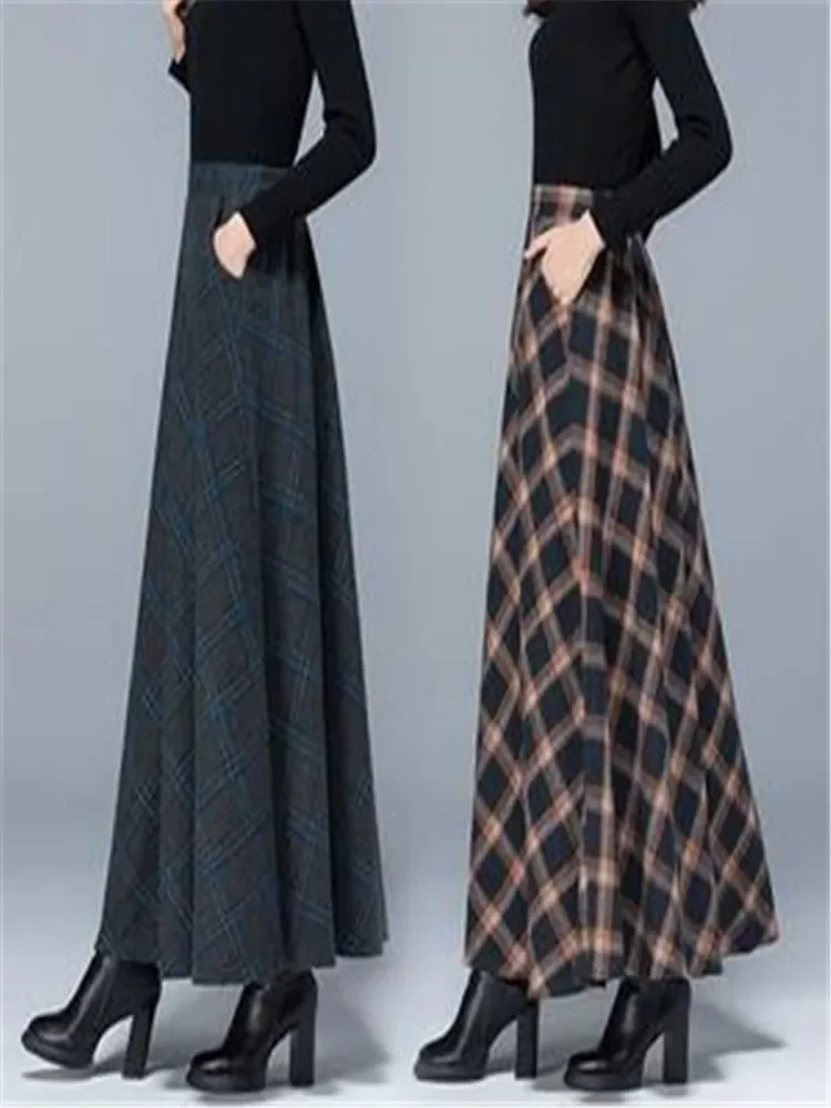 Winter Women Long Woolen Skirt Fashion High Waist Basic Wool Skirts Female Casual Thick Warm Elastic A-Line Maxi Skirts O8399