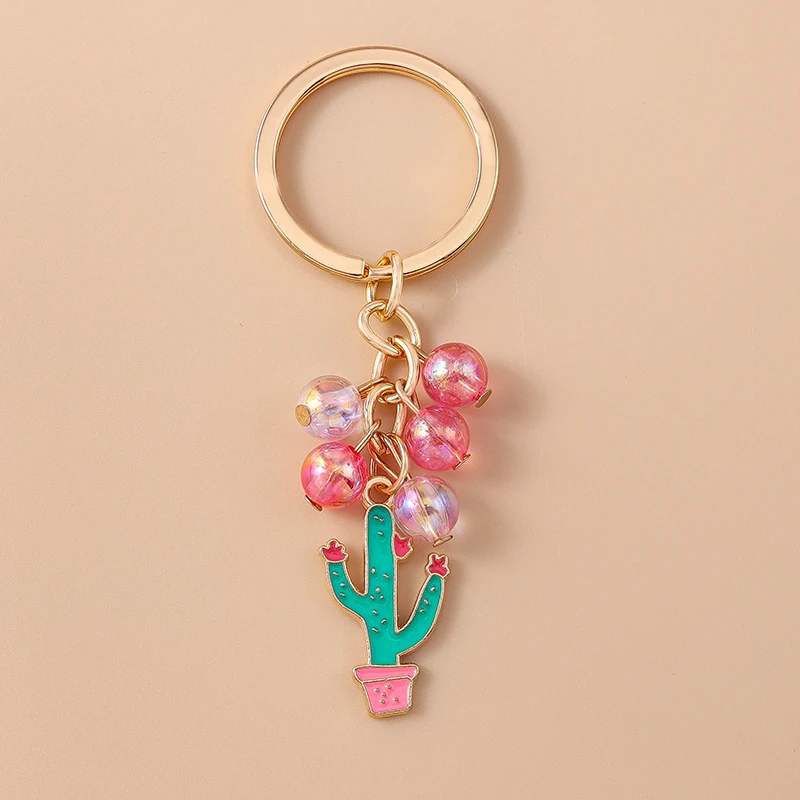 

Cute Enamel Cactus Keychain Crystal Beads Key Ring Pendants for Women Girls Handbag Decor DIY Handmade Jewelry Gifts