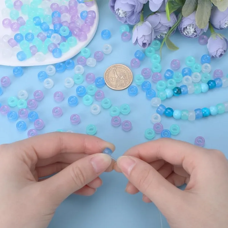 800Pcs Pony Beads Bulk 6x9mm Glow in The Dark Pony Beads Plastic Luminous Pony Beads Blue Purple Opaque Braid Loose Spacer Beads
