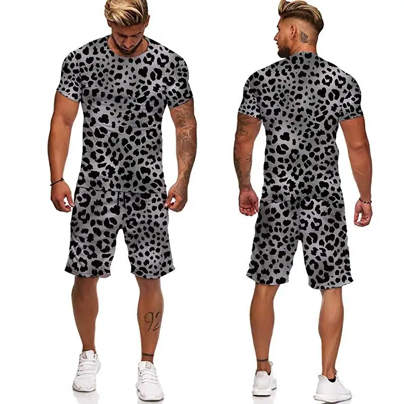 

Casual Digital Printed Men's Suit Loose Fit Sportswear Set Teen Boys Cotton T-irt orts Spring Summer Faion
