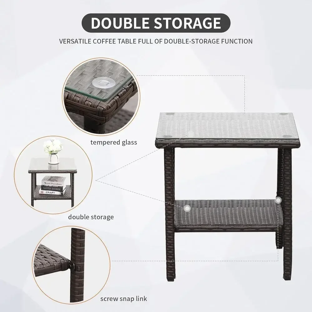 Outdoor HDPE Wicker Rocking Chair 3-Piece Patio Rattan Bistro Set 2 Rocker Armchair and Glass Coee Side Table urniture Washable view 6